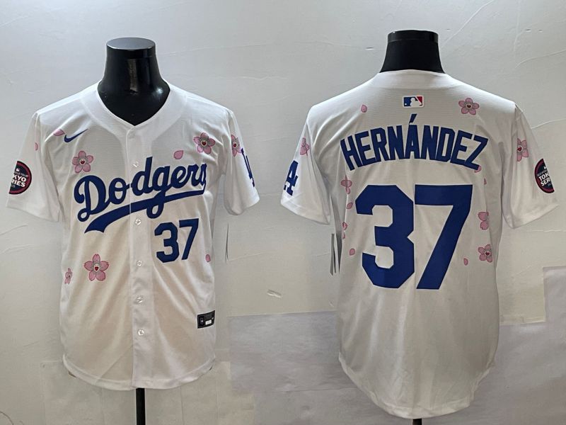 Men Los Angeles Dodgers 37 Hernandez White Sakura Edition 2025 Nike MLB Jersey style 4
